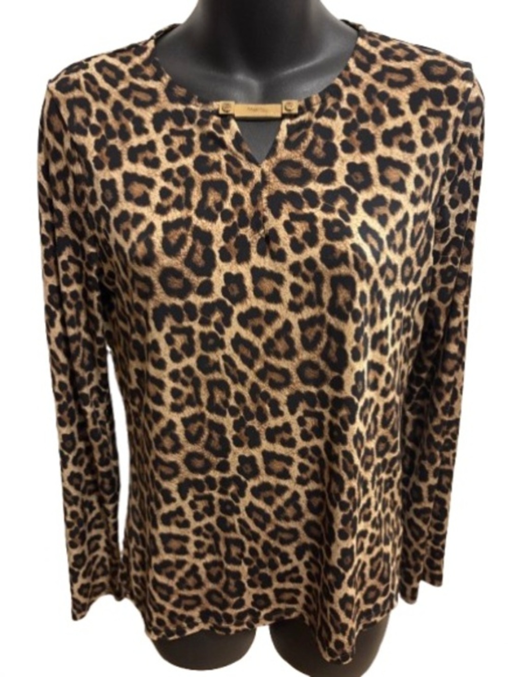 Michael Kors Leopard Print black and tan Long Sleeve Top size S